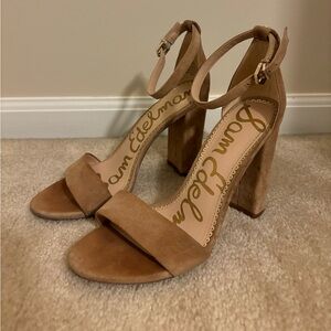 SAM EDELMAN Nude Tan Block Sandal Heel